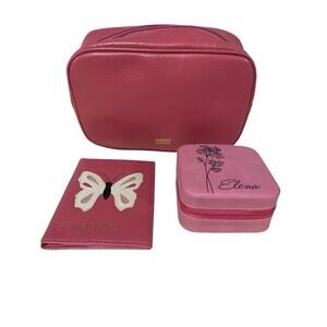 Merci France Monogrammed Travel Pouch Butterfly Passport Wallet Jewel Case Elena